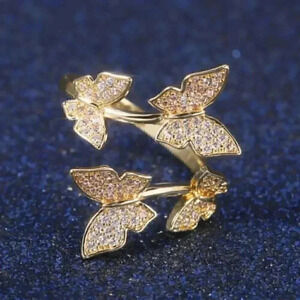 New Beautiful 18k Gold Over Sterling Silver White Sapphire Butterfly Wrap Ring